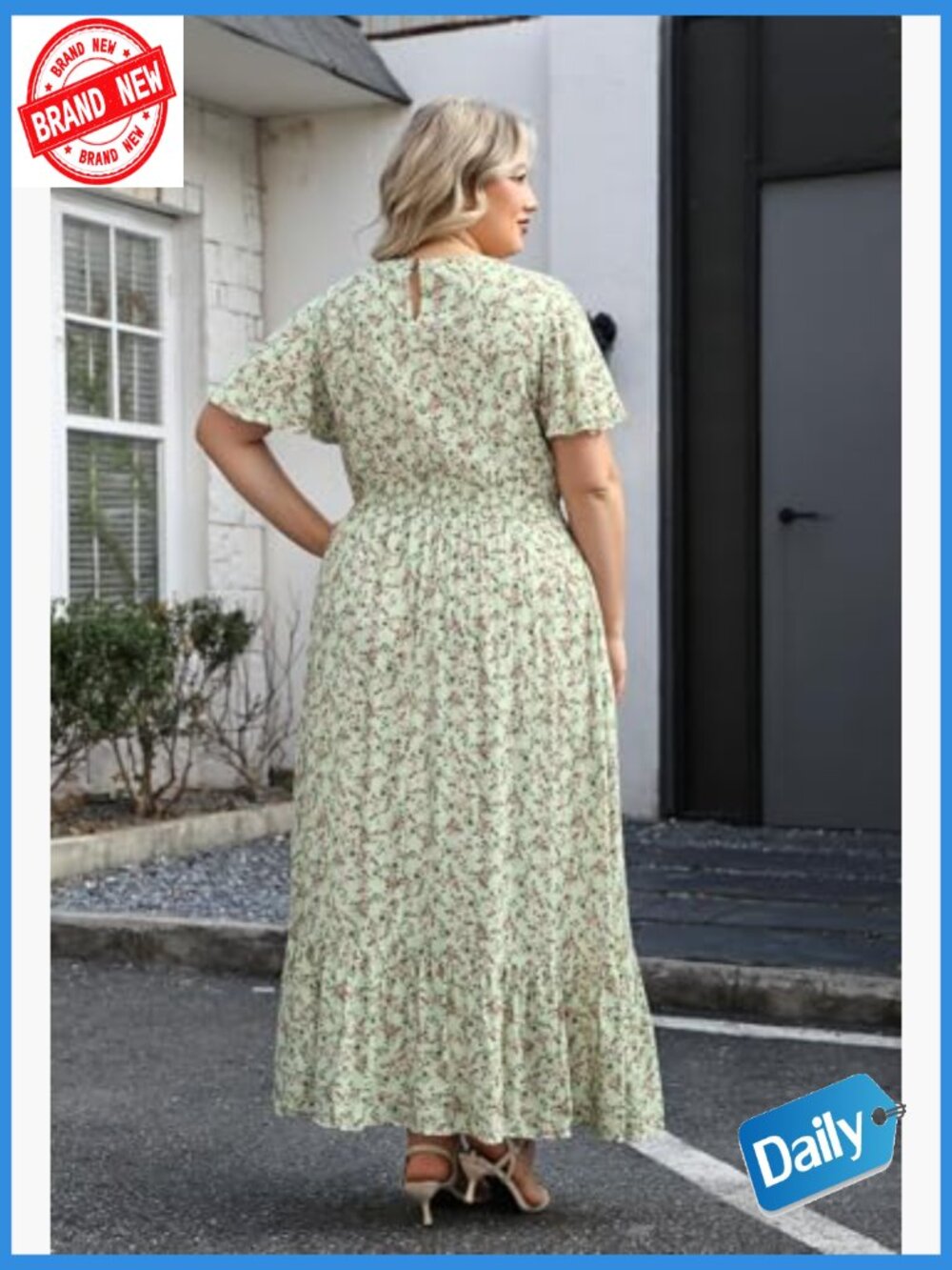 Plus Size Floral Maxi Dress Smocked Waist Flutter Sleeves Boho Casual - Picture 2 of 6